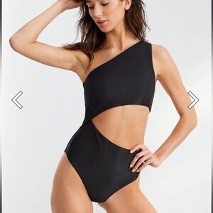 Beach riot black ribbed One-Shoulder Swimsuit